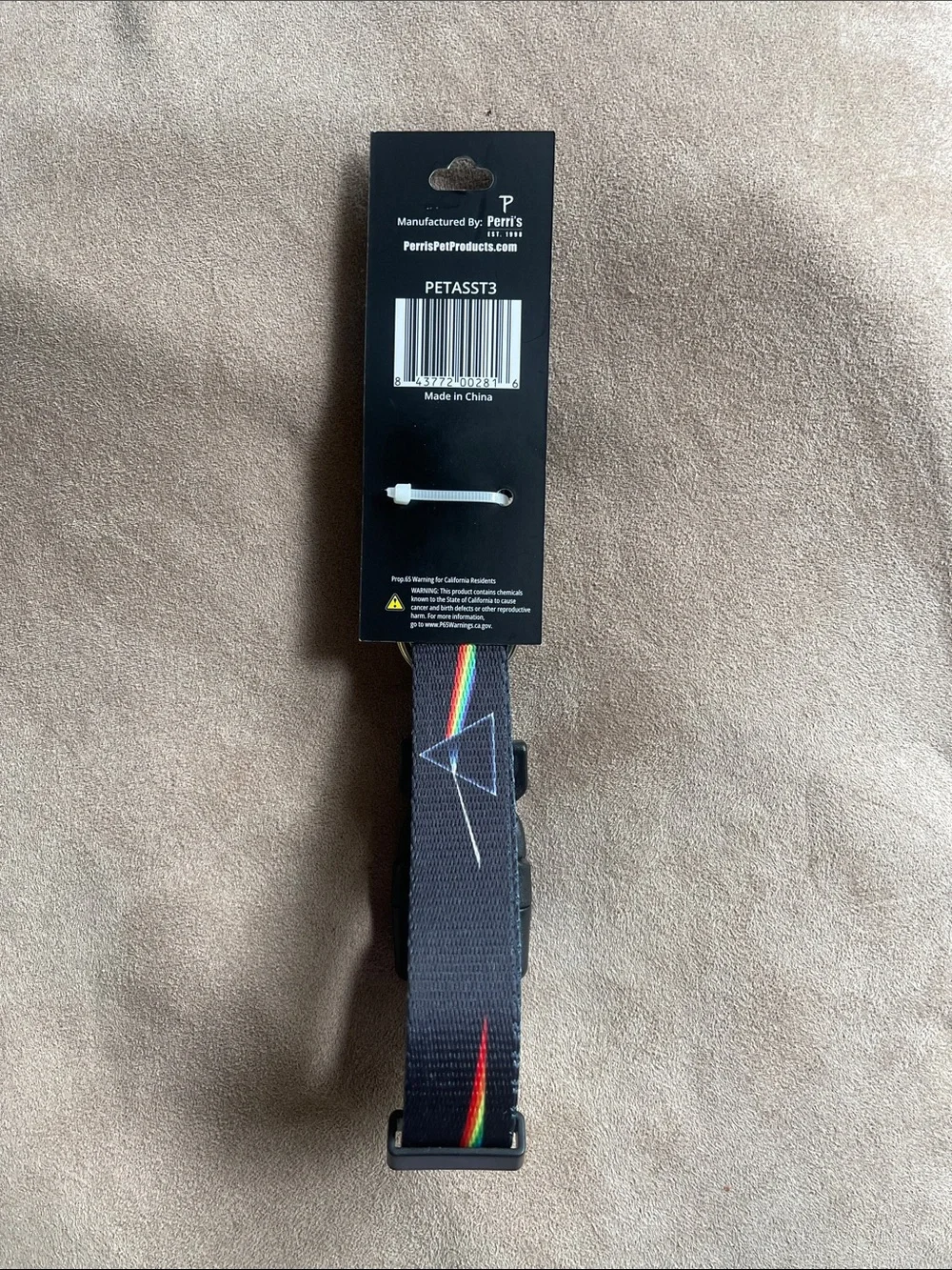 Perri's Pink Floyd Prisms Logo Dog Collar Black Size Large 56 - 70 lbs NEW W Tag